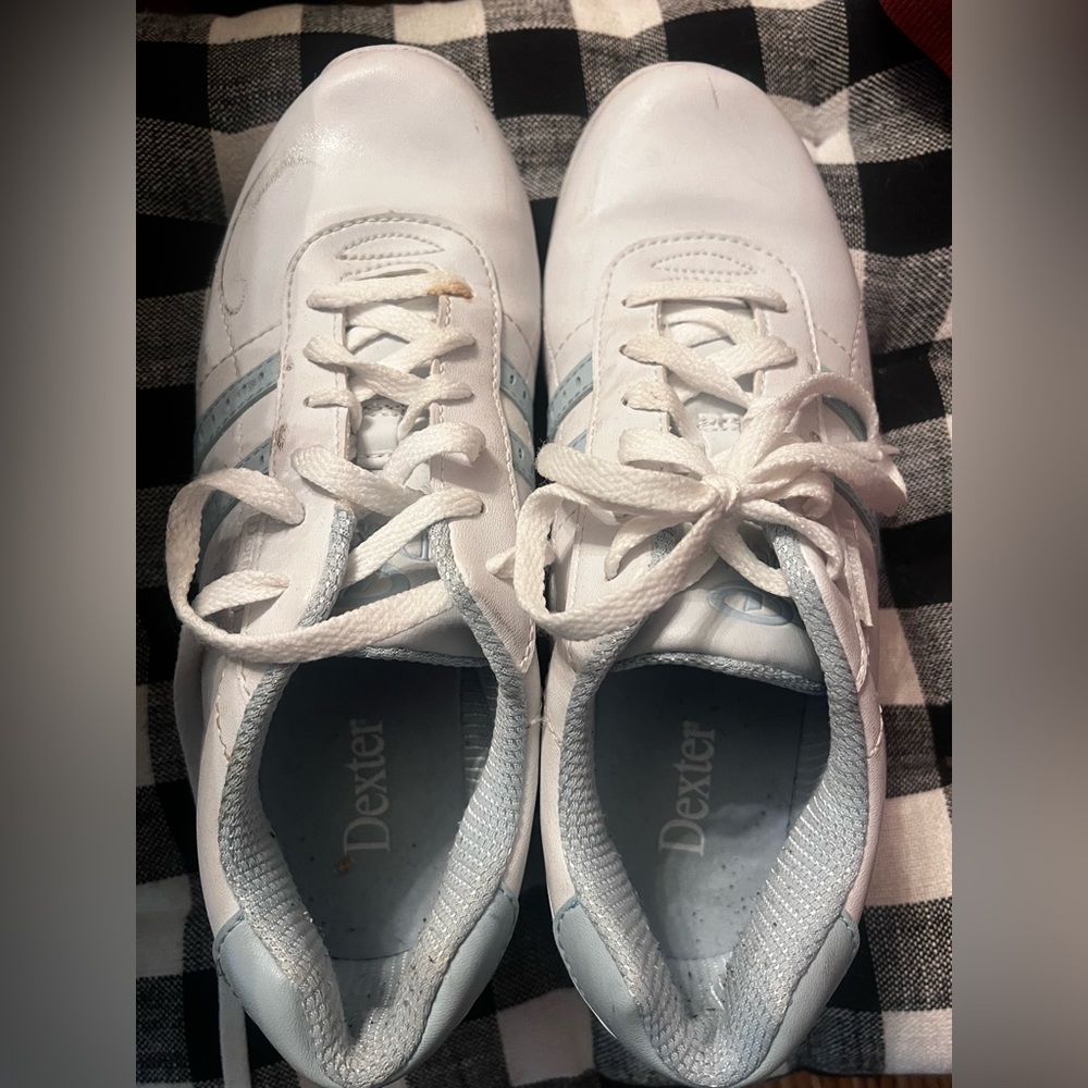 Dexter Bowling shoe sneaker white blue stripes 10